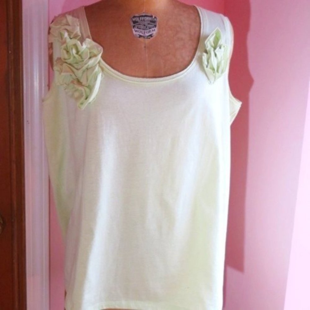 Talbots Pale Green Tank w/Floral Accents 2XP